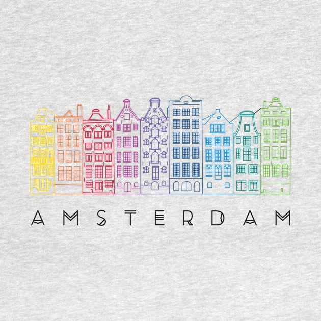 Facades of old canal houses from Amsterdam City rainbow color illustration by sinemfiit